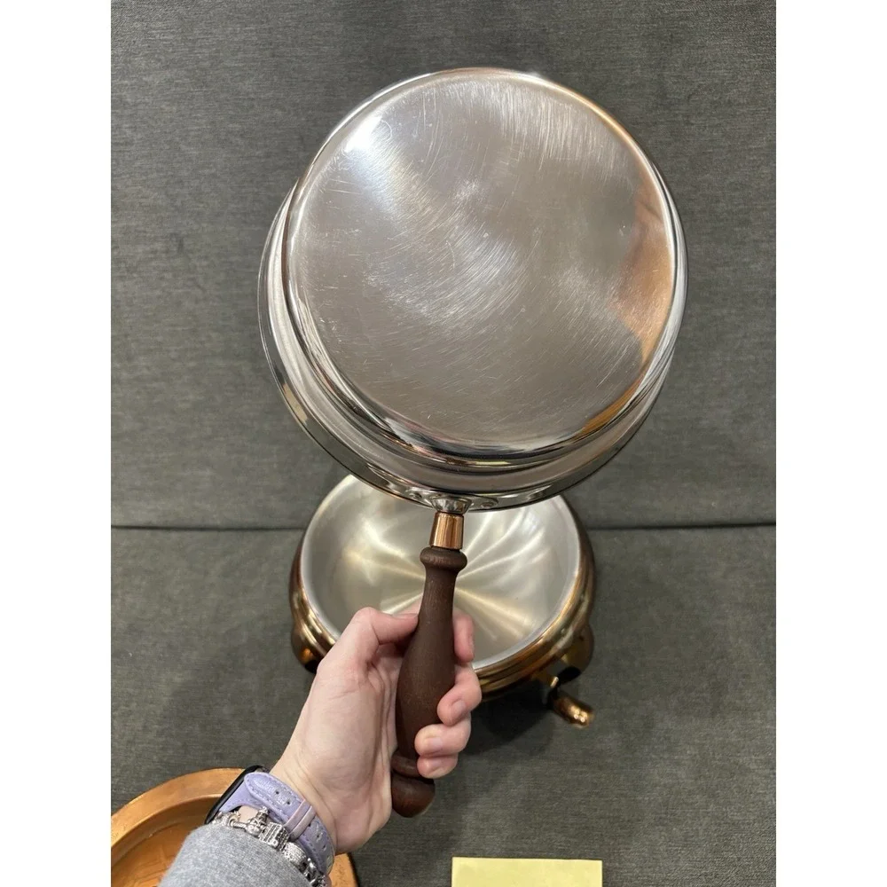 Large Copper Solid Brass Vintage Pan Dish Heavy Chafing Fondue Pot & Pasta 9